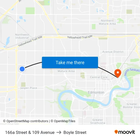 166a Street & 109 Avenue to Boyle Street map