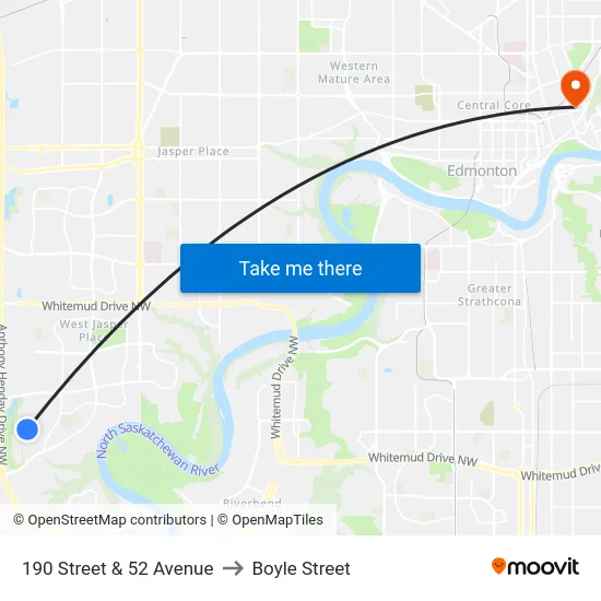 190 Street & 52 Avenue to Boyle Street map