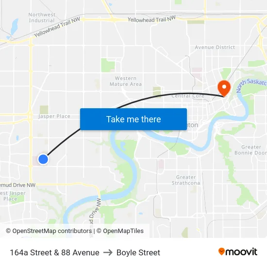 164a Street & 88 Avenue to Boyle Street map