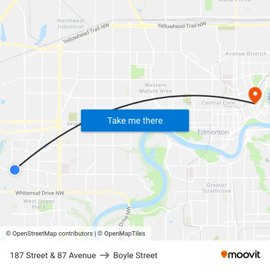 187 Street & 87 Avenue to Boyle Street map