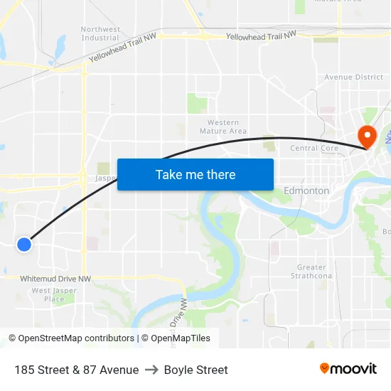 185 Street & 87 Avenue to Boyle Street map