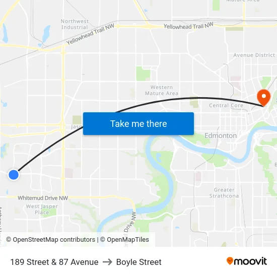 189 Street & 87 Avenue to Boyle Street map