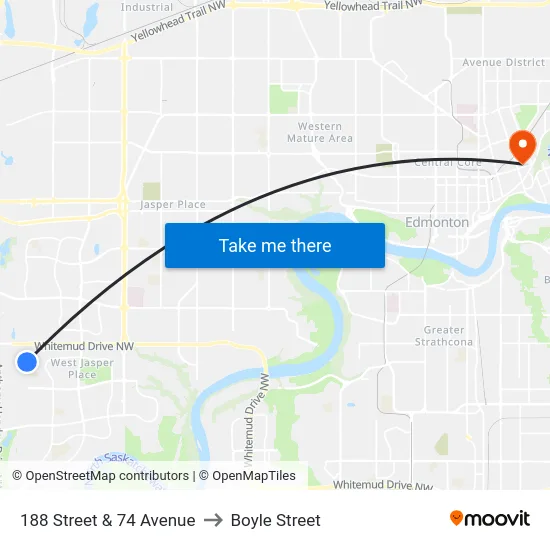 188 Street & 74 Avenue to Boyle Street map