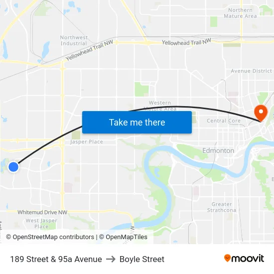 189 Street & 95a Avenue to Boyle Street map
