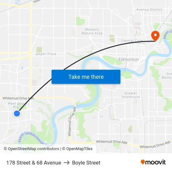 178 Street & 68 Avenue to Boyle Street map