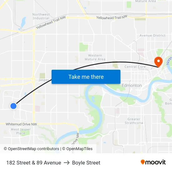 182 Street & 89 Avenue to Boyle Street map