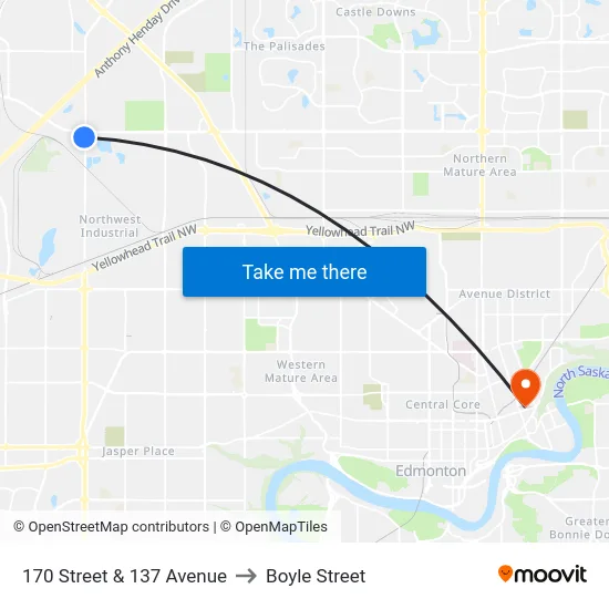 170 Street & 137 Avenue to Boyle Street map