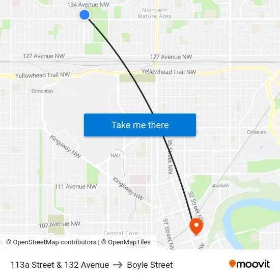 113a Street & 132 Avenue to Boyle Street map