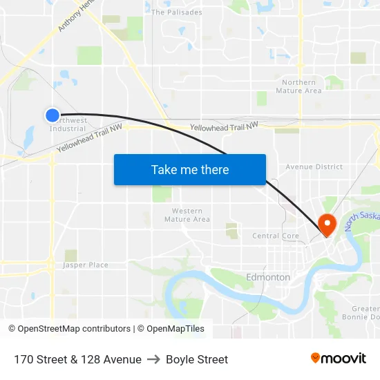170 Street & 128 Avenue to Boyle Street map