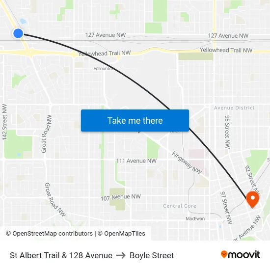 St Albert Trail & 128 Avenue to Boyle Street map