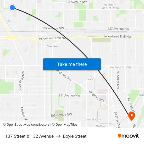 137 Street & 132 Avenue to Boyle Street map