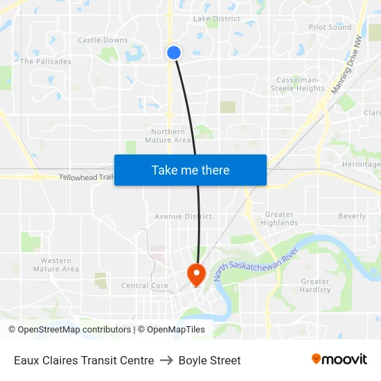 Eaux Claires Transit Centre to Boyle Street map