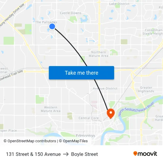 131 Street & 150 Avenue to Boyle Street map