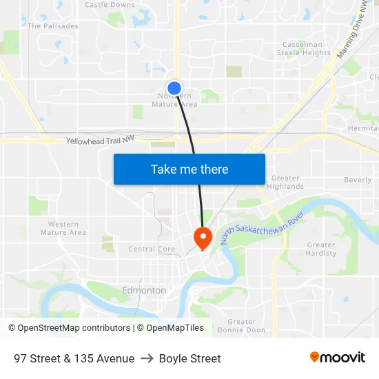 97 Street & 135 Avenue to Boyle Street map