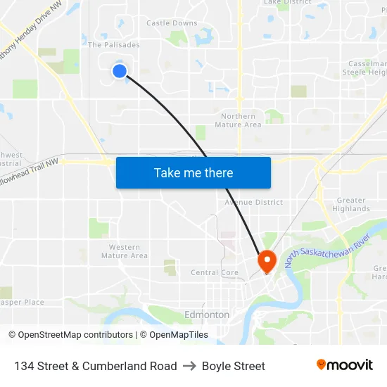 134 Street & Cumberland Road to Boyle Street map