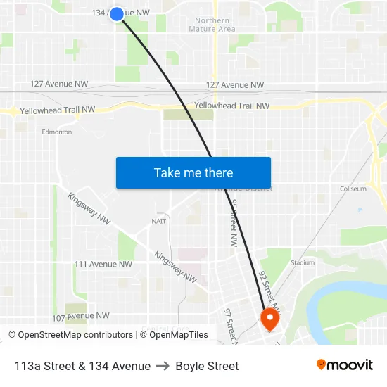 113a Street & 134 Avenue to Boyle Street map
