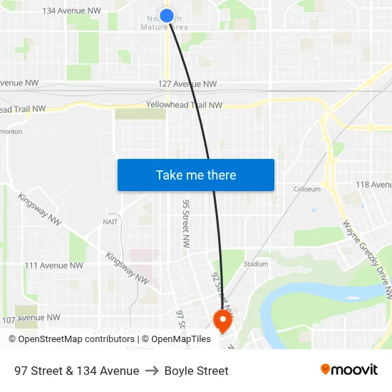 97 Street & 134 Avenue to Boyle Street map