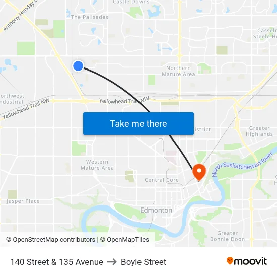 140 Street & 135 Avenue to Boyle Street map