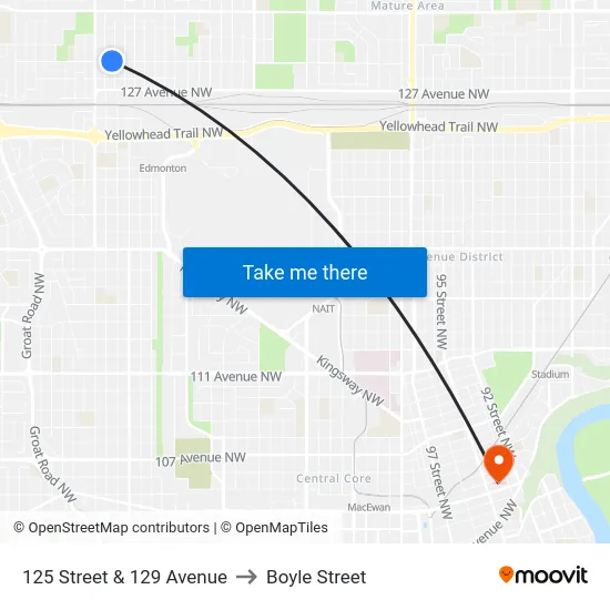 125 Street & 129 Avenue to Boyle Street map