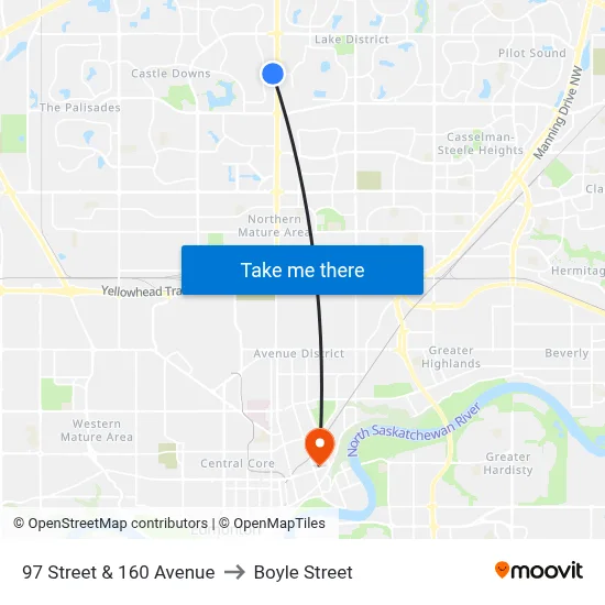 97 Street & 160 Avenue to Boyle Street map