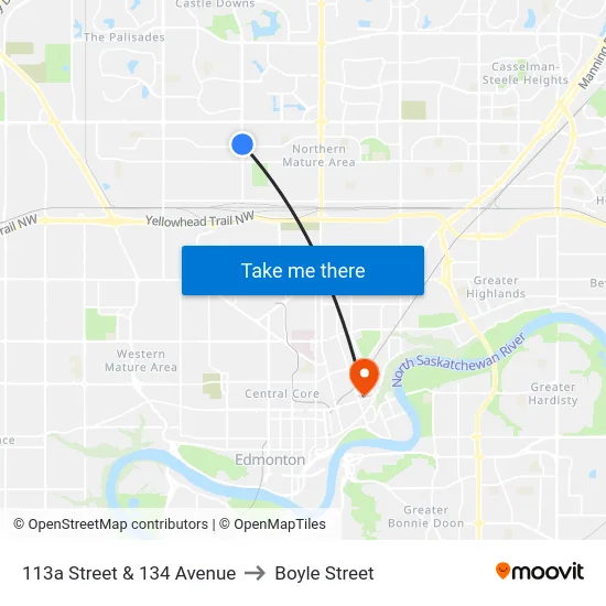 113a Street & 134 Avenue to Boyle Street map