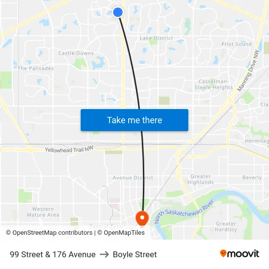 99 Street & 176 Avenue to Boyle Street map