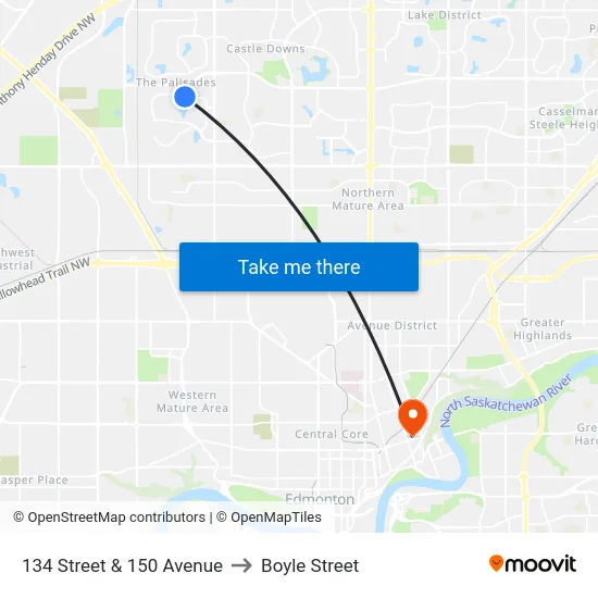 134 Street & 150 Avenue to Boyle Street map