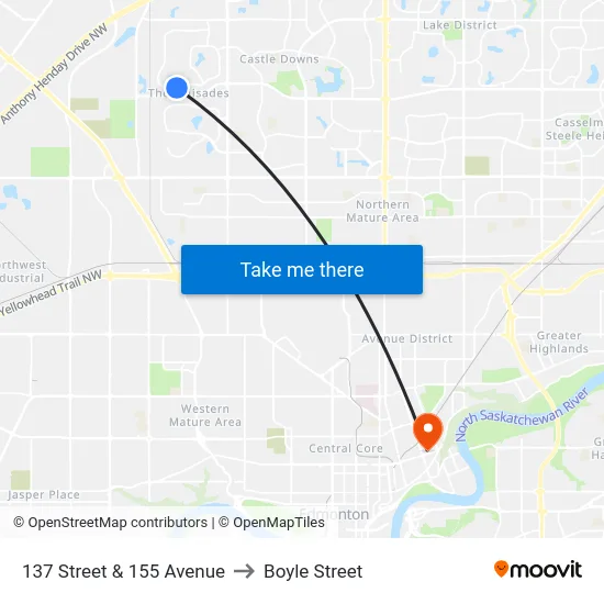 137 Street & 155 Avenue to Boyle Street map