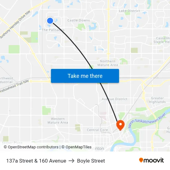 137a Street & 160 Avenue to Boyle Street map