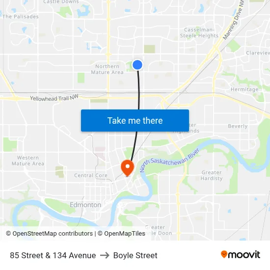 85 Street & 134 Avenue to Boyle Street map