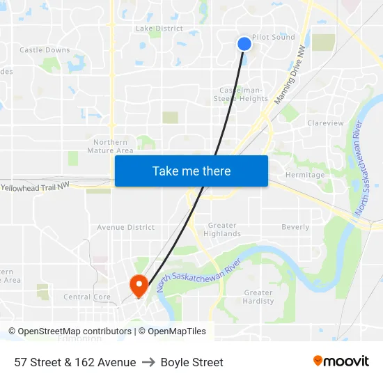 57 Street & 162 Avenue to Boyle Street map