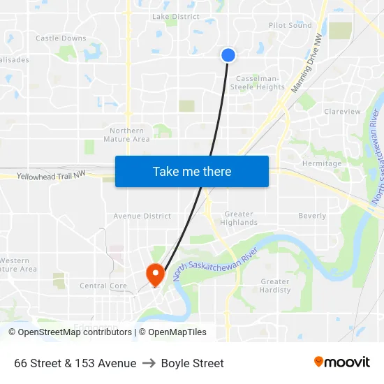 66 Street & 153 Avenue to Boyle Street map