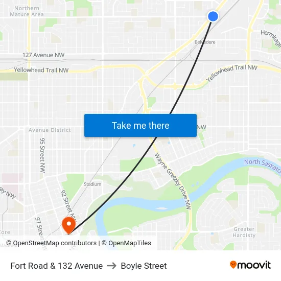 Fort Road & 132 Avenue to Boyle Street map