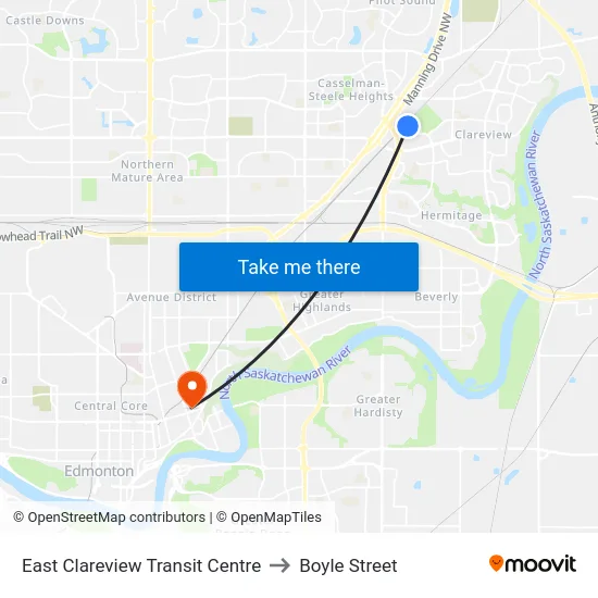 East Clareview Transit Centre to Boyle Street map