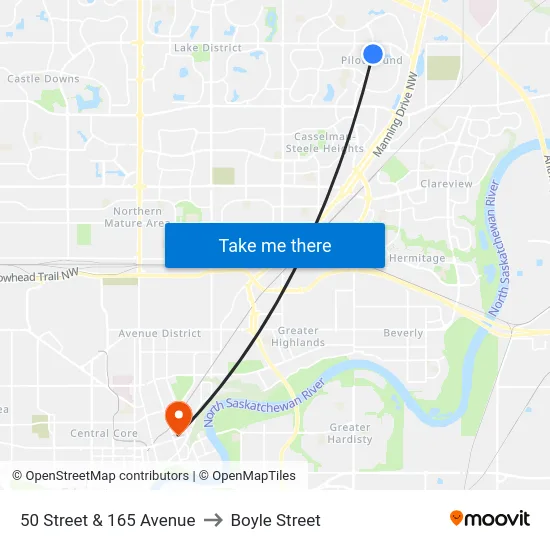 50 Street & 165 Avenue to Boyle Street map