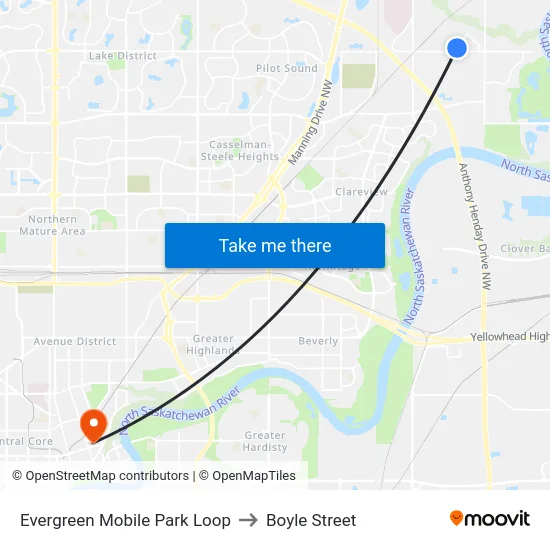 Evergreen Mobile Park Loop to Boyle Street map