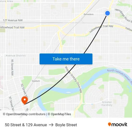 50 Street & 129 Avenue to Boyle Street map