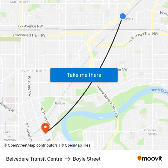 Belvedere Transit Centre to Boyle Street map
