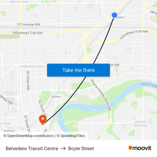 Belvedere Transit Centre to Boyle Street map