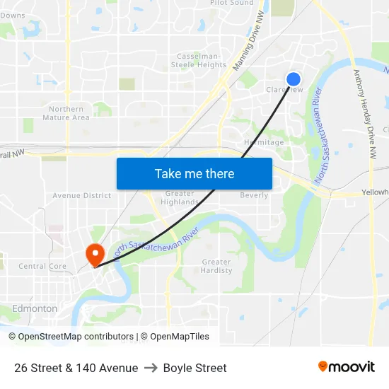 26 Street & 140 Avenue to Boyle Street map