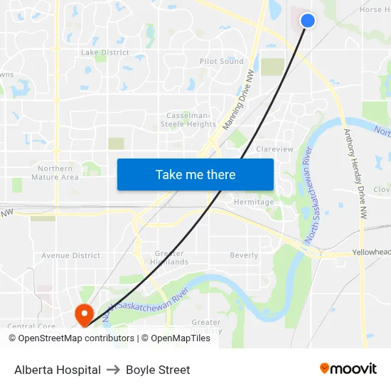Alberta Hospital to Boyle Street map