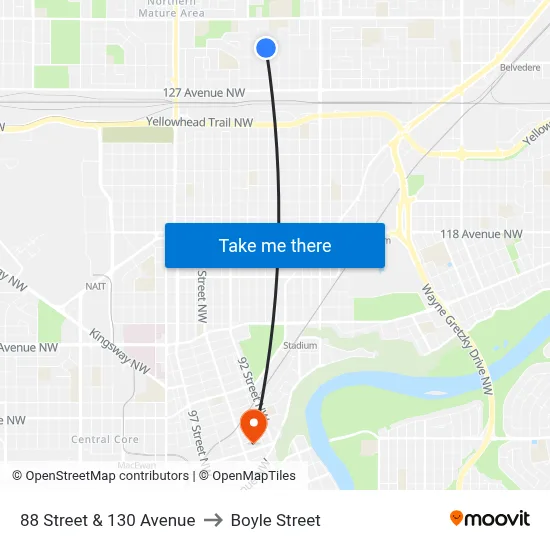 88 Street & 130 Avenue to Boyle Street map