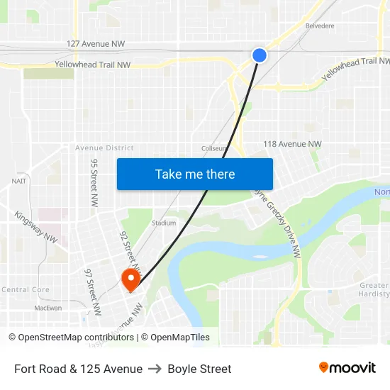 Fort Road & 125 Avenue to Boyle Street map