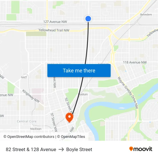 82 Street & 128 Avenue to Boyle Street map