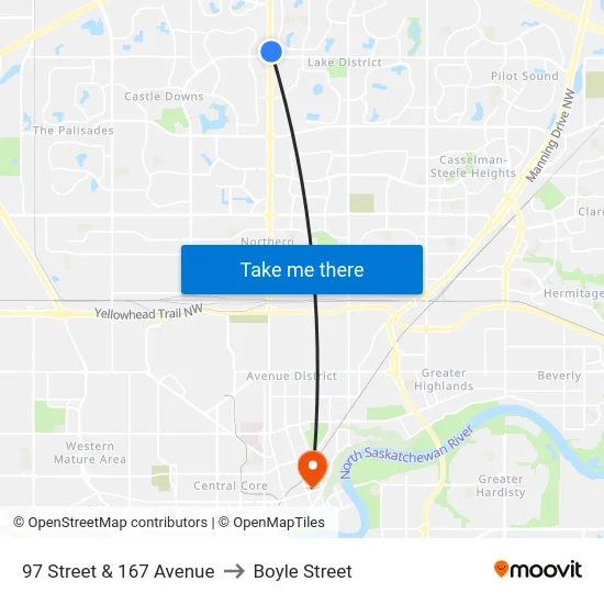 97 Street & 167 Avenue to Boyle Street map