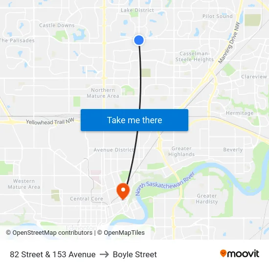 82 Street & 153 Avenue to Boyle Street map