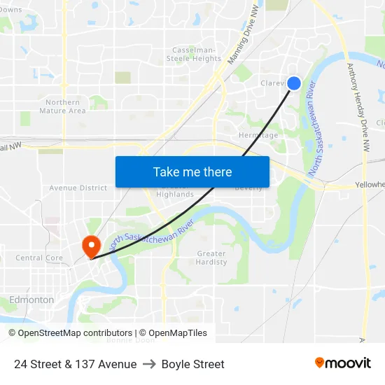 24 Street & 137 Avenue to Boyle Street map