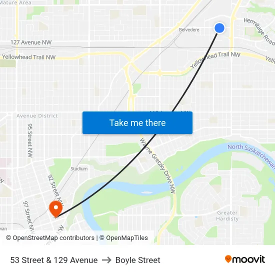 53 Street & 129 Avenue to Boyle Street map