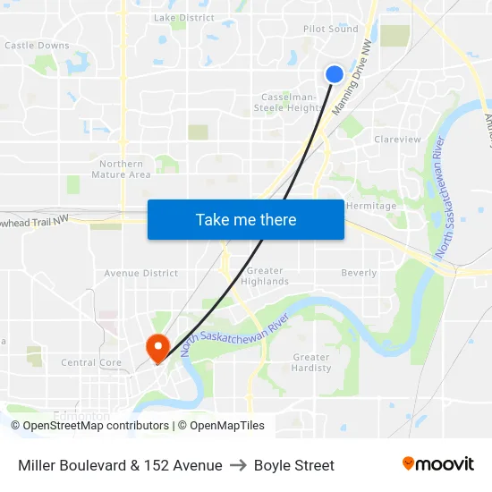 Miller Boulevard & 152 Avenue to Boyle Street map