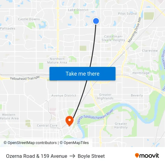 Ozerna Road & 159 Avenue to Boyle Street map